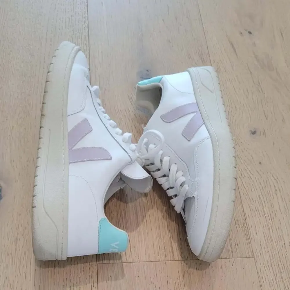 Veja V-12 Leather Sneakers White Lavender Teal